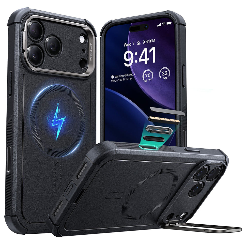 Калъф MagSafe за Apple iPhone 17 Pro Max, ESR, Cyber Armor Kickstand, Черен