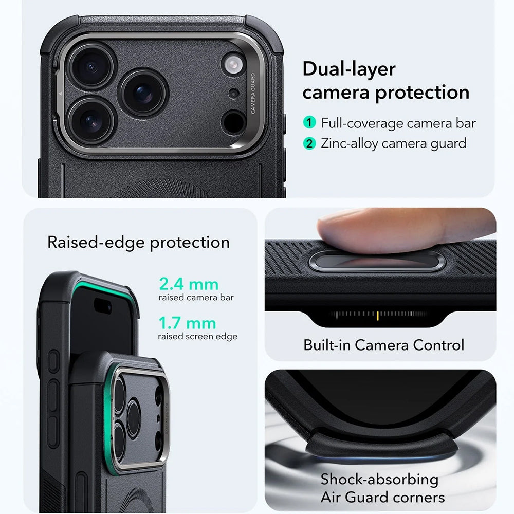 Калъф MagSafe за Apple iPhone 17 Pro Max, ESR, Cyber Armor Kickstand, Черен