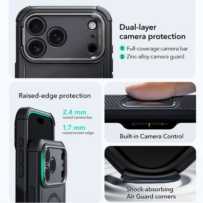 Калъф MagSafe за Apple iPhone 17 Pro Max, ESR, Cyber Armor Kickstand, Черен