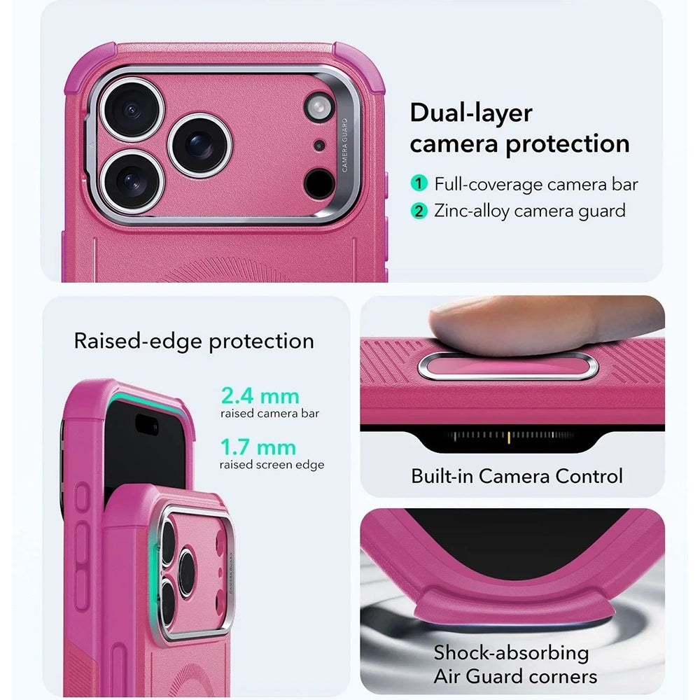 Калъф MagSafe за Apple iPhone 17 Pro Max, ESR, Cyber Armor Kickstand, Розов