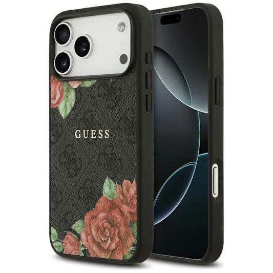 Калъф MagSafe за Apple iPhone 17 Pro Max, Guess, 4G Flowers Print, Черен