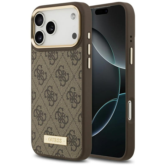 Калъф MagSafe за Apple iPhone 17 Pro Max, Guess, 4G Logo Plate, Кафяв