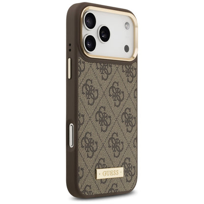 Калъф MagSafe за Apple iPhone 17 Pro Max, Guess, 4G Logo Plate, Кафяв