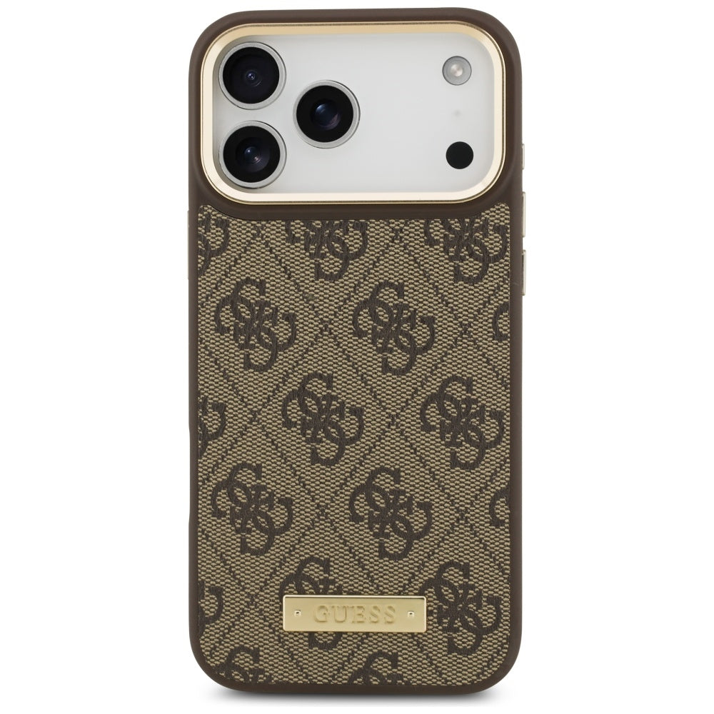 Калъф MagSafe за Apple iPhone 17 Pro Max, Guess, 4G Logo Plate, Кафяв