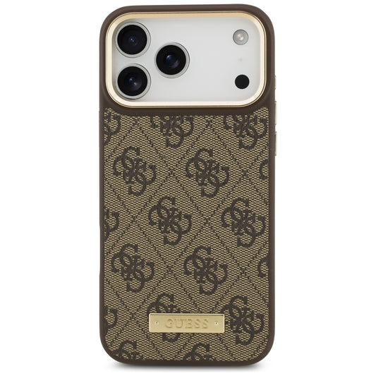 Калъф MagSafe за Apple iPhone 17 Pro Max, Guess, 4G Logo Plate, Кафяв