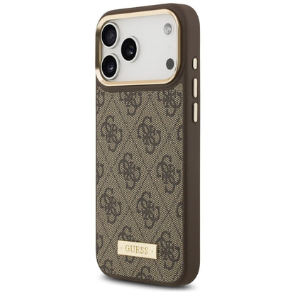 Калъф MagSafe за Apple iPhone 17 Pro Max, Guess, 4G Logo Plate, Кафяв