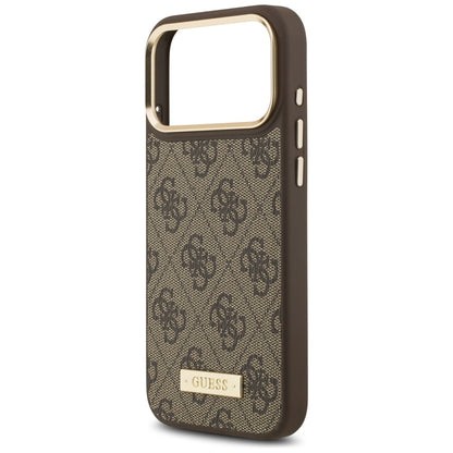 Калъф MagSafe за Apple iPhone 17 Pro Max, Guess, 4G Logo Plate, Кафяв