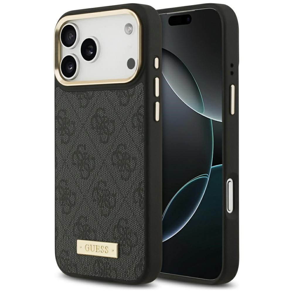 Калъф MagSafe за Apple iPhone 17 Pro Max, Guess, 4G Logo Plate, Черен
