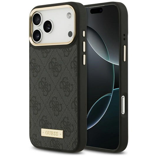 Калъф MagSafe за Apple iPhone 17 Pro Max, Guess, 4G Logo Plate, Черен
