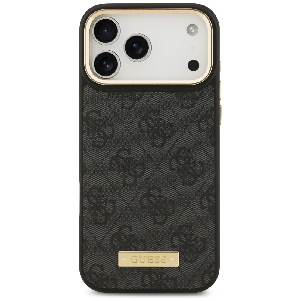 Калъф MagSafe за Apple iPhone 17 Pro Max, Guess, 4G Logo Plate, Черен