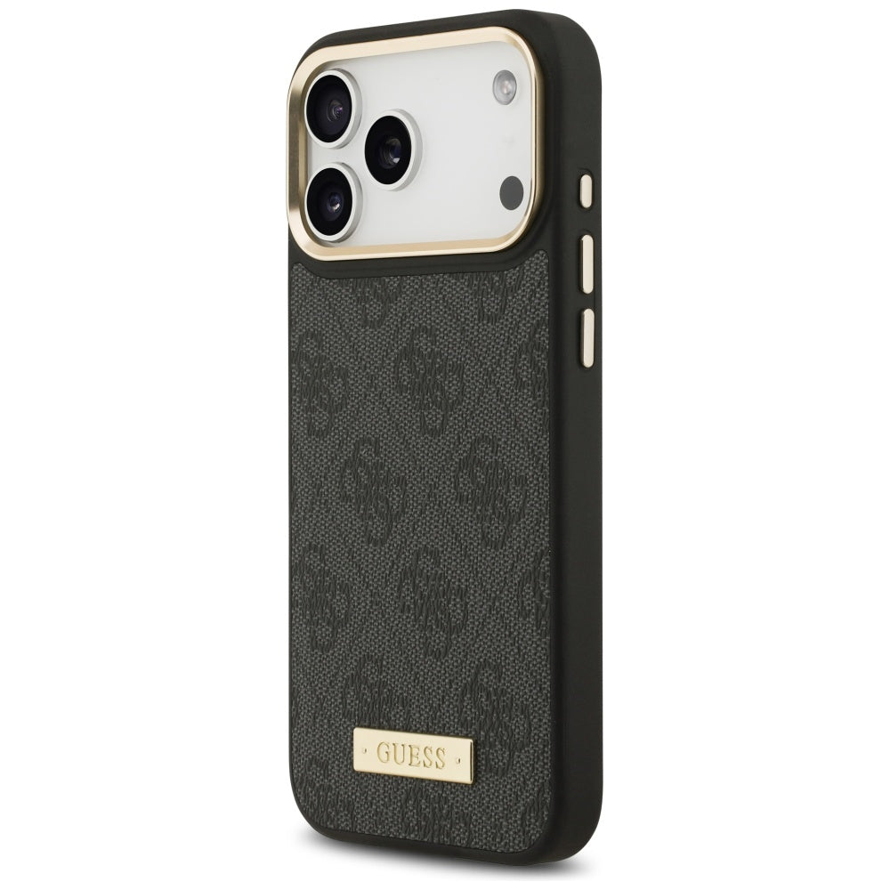 Калъф MagSafe за Apple iPhone 17 Pro Max, Guess, 4G Logo Plate, Черен