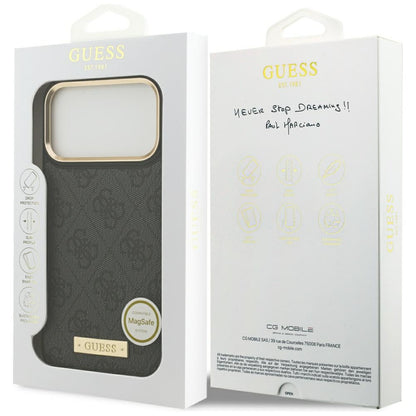 Калъф MagSafe за Apple iPhone 17 Pro Max, Guess, 4G Logo Plate, Черен