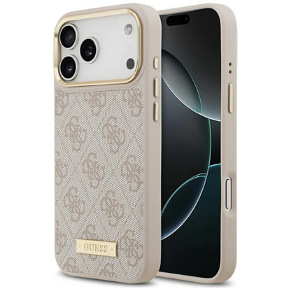 Калъф MagSafe за Apple iPhone 17 Pro Max, Guess, 4G Logo Plate, Розов
