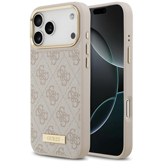 Калъф MagSafe за Apple iPhone 17 Pro Max, Guess, 4G Logo Plate, Розов