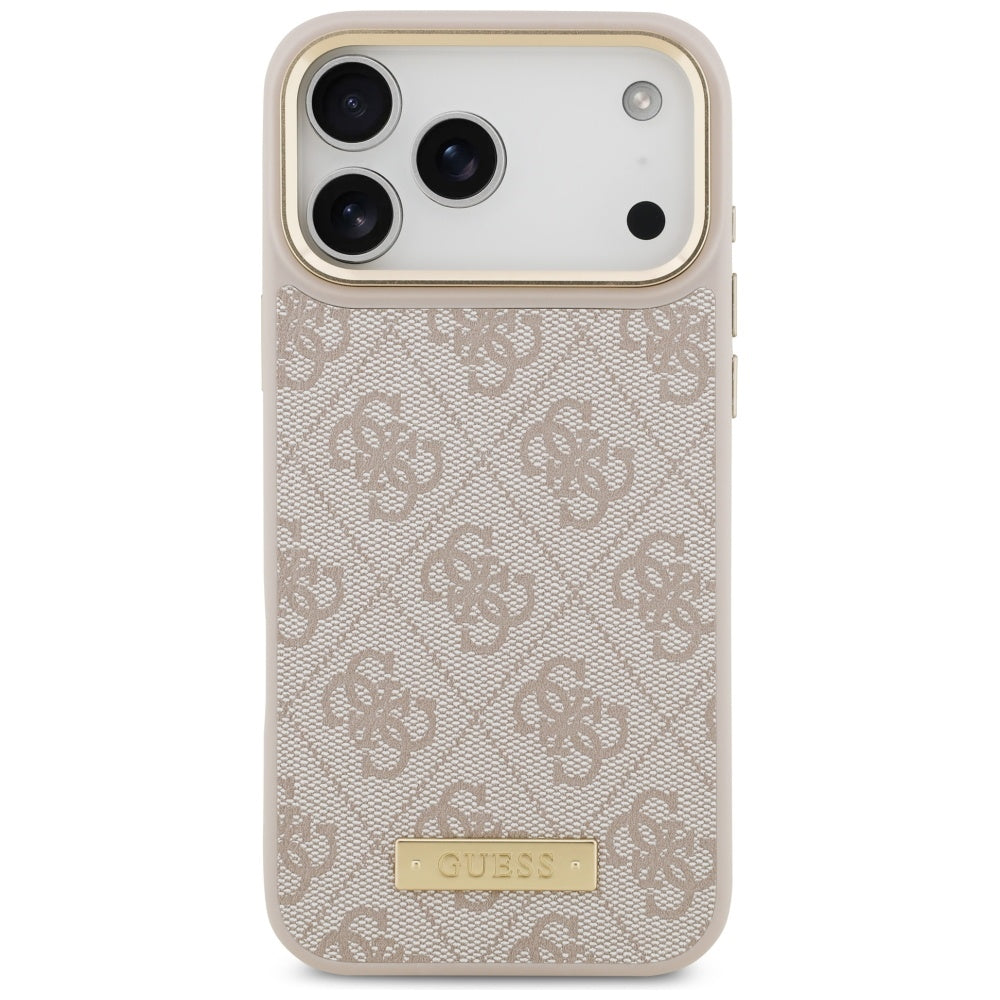 Калъф MagSafe за Apple iPhone 17 Pro Max, Guess, 4G Logo Plate, Розов