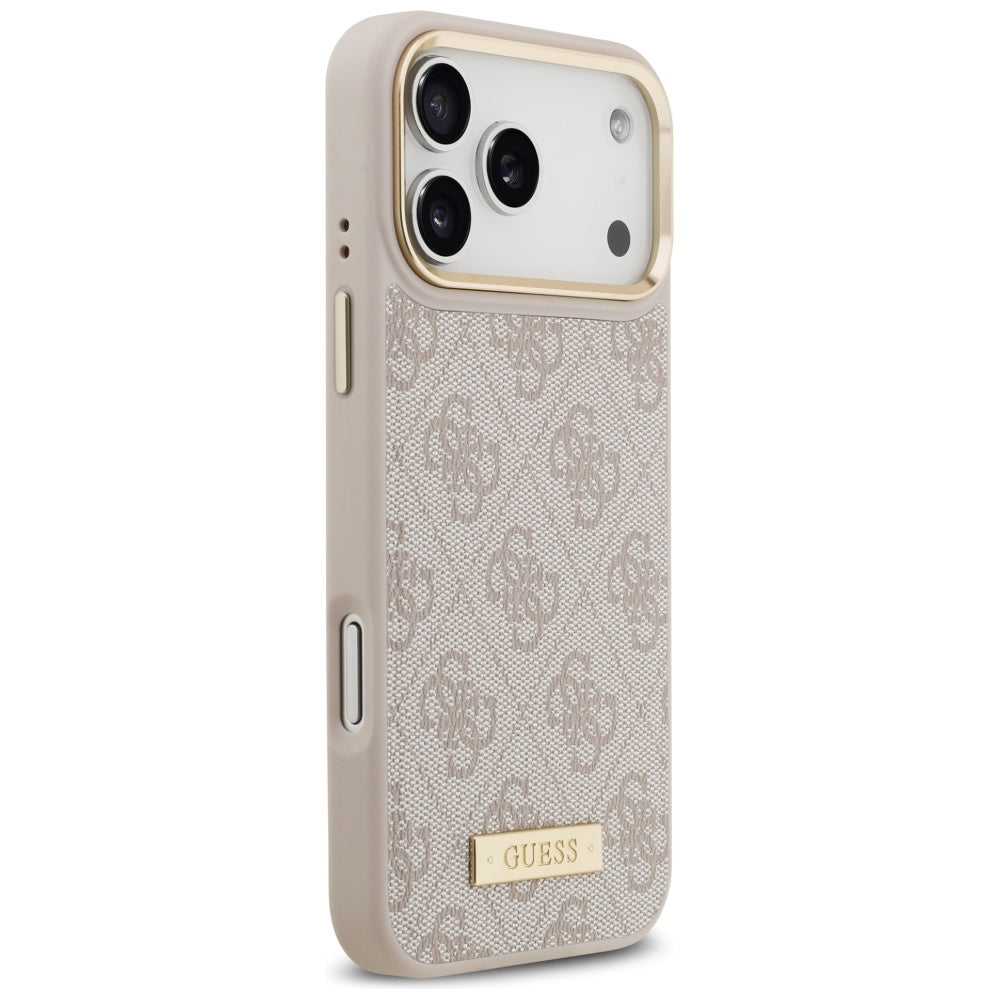 Калъф MagSafe за Apple iPhone 17 Pro Max, Guess, 4G Logo Plate, Розов