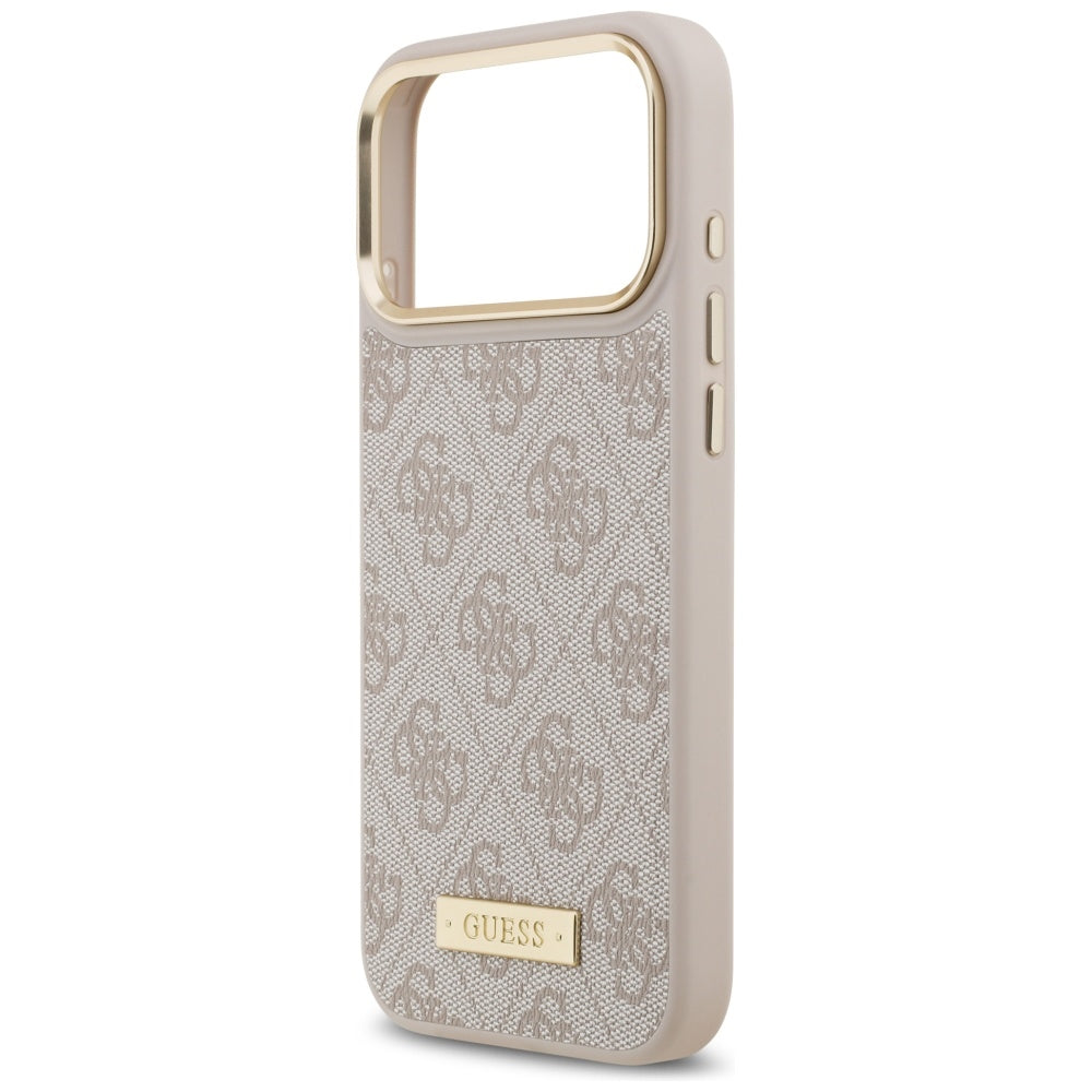 Калъф MagSafe за Apple iPhone 17 Pro Max, Guess, 4G Logo Plate, Розов