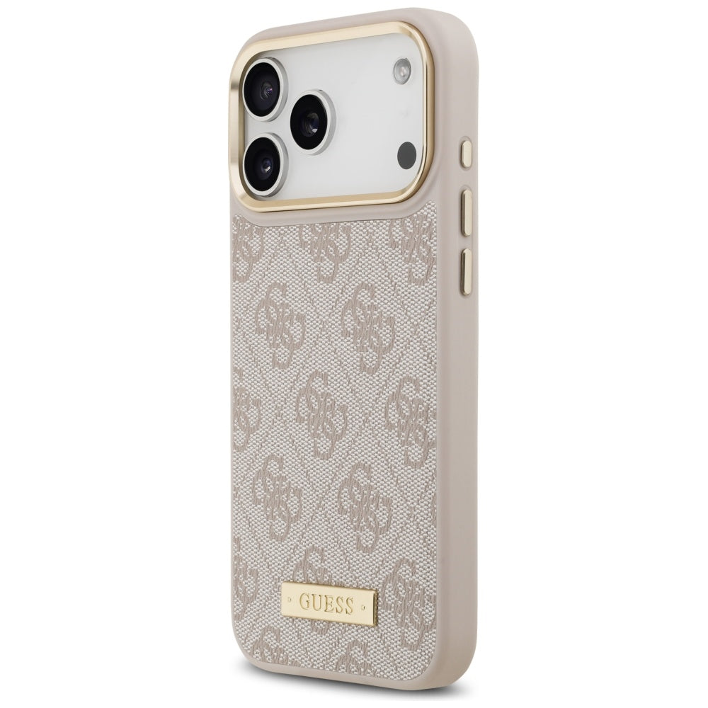 Калъф MagSafe за Apple iPhone 17 Pro Max, Guess, 4G Logo Plate, Розов