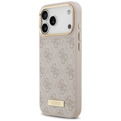Калъф MagSafe за Apple iPhone 17 Pro Max, Guess, 4G Logo Plate, Розов