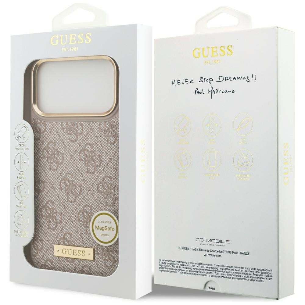 Калъф MagSafe за Apple iPhone 17 Pro Max, Guess, 4G Logo Plate, Розов