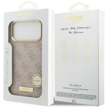Калъф MagSafe за Apple iPhone 17 Pro Max, Guess, 4G Logo Plate, Розов