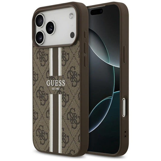 Калъф MagSafe за Apple iPhone 17 Pro Max, Guess, 4G Printed Stripes, Кафяв