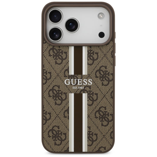 Калъф MagSafe за Apple iPhone 17 Pro Max, Guess, 4G Printed Stripes, Кафяв