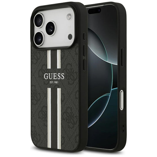 Калъф MagSafe за Apple iPhone 17 Pro Max, Guess, 4G Printed Stripes, Черен