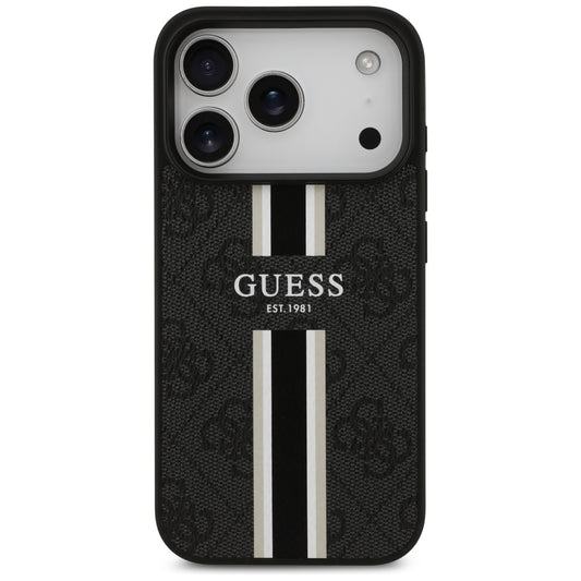 Калъф MagSafe за Apple iPhone 17 Pro Max, Guess, 4G Printed Stripes, Черен