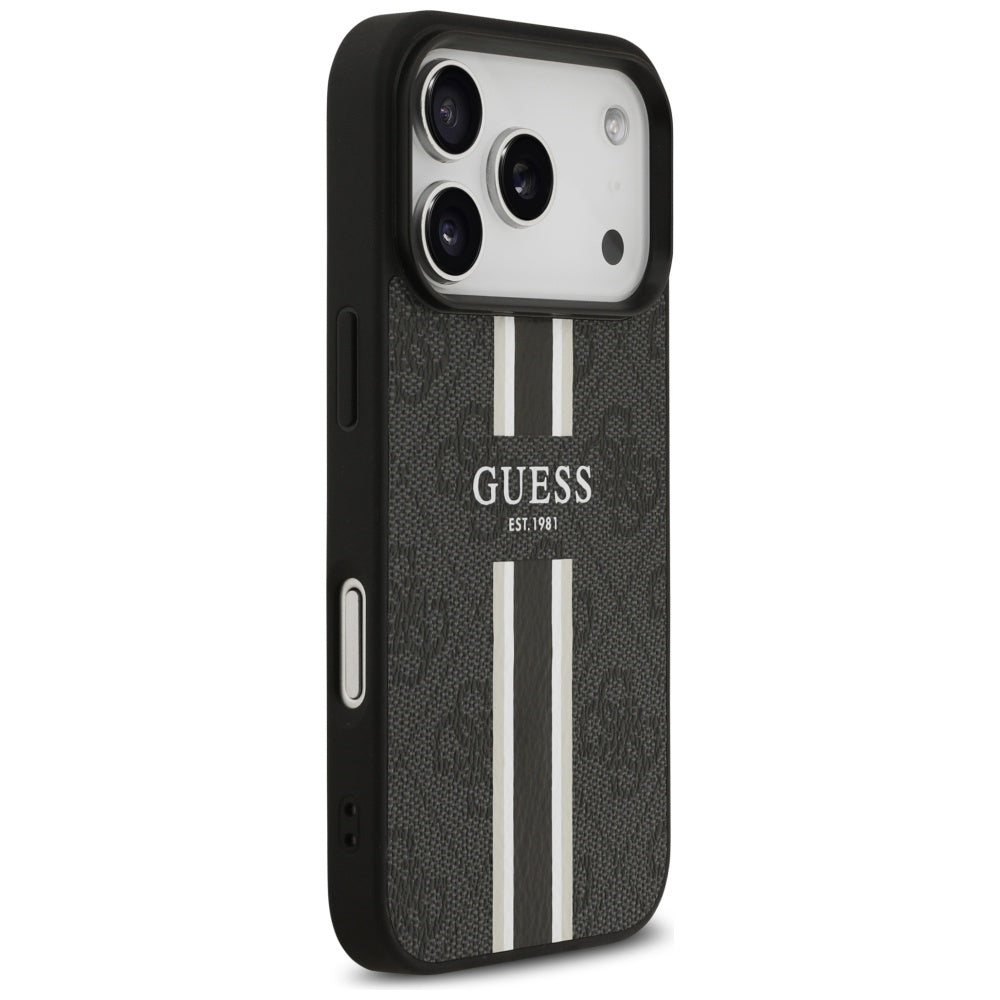 Калъф MagSafe за Apple iPhone 17 Pro Max, Guess, 4G Printed Stripes, Черен