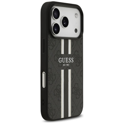 Калъф MagSafe за Apple iPhone 17 Pro Max, Guess, 4G Printed Stripes, Черен