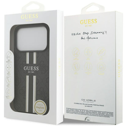 Калъф MagSafe за Apple iPhone 17 Pro Max, Guess, 4G Printed Stripes, Черен