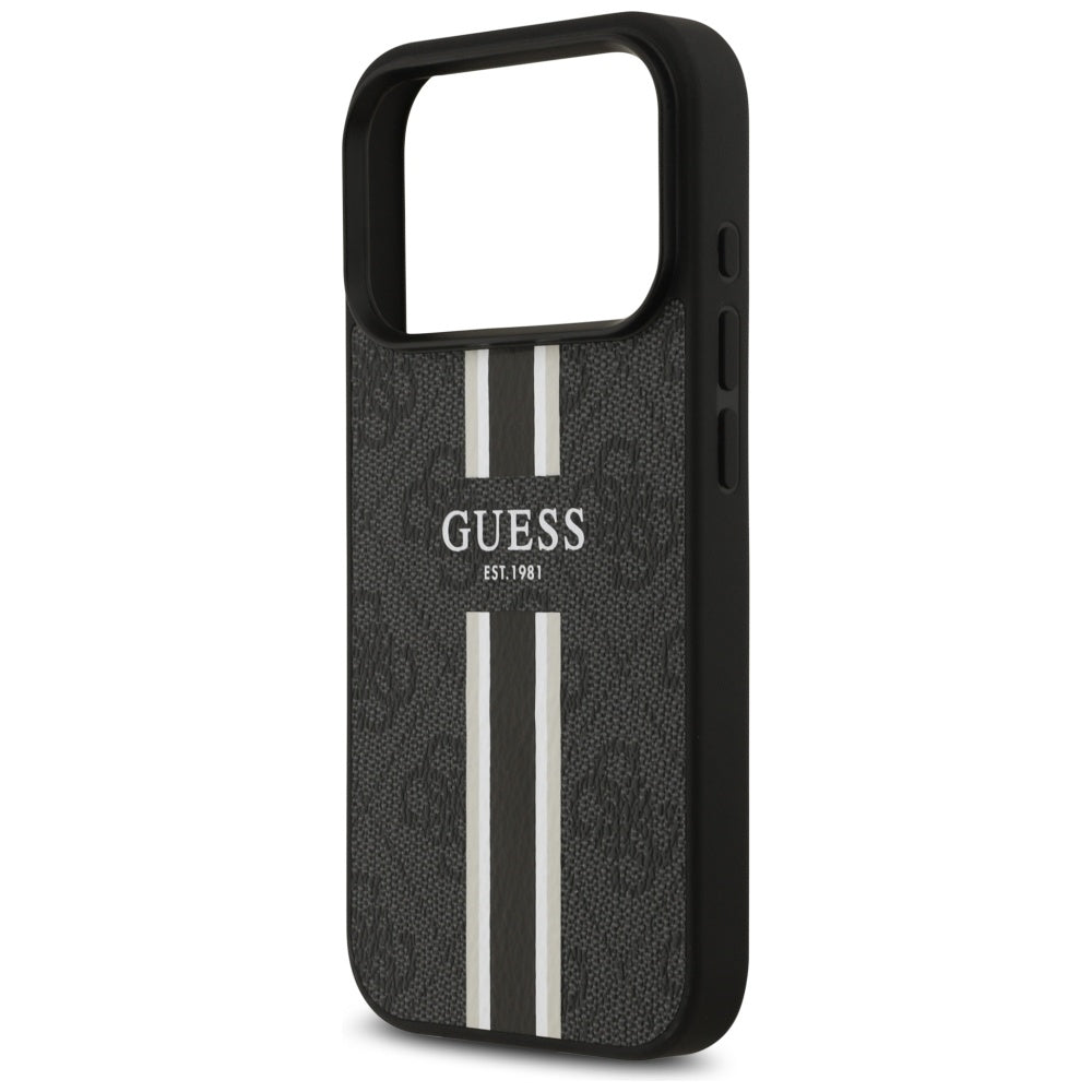 Калъф MagSafe за Apple iPhone 17 Pro Max, Guess, 4G Printed Stripes, Черен