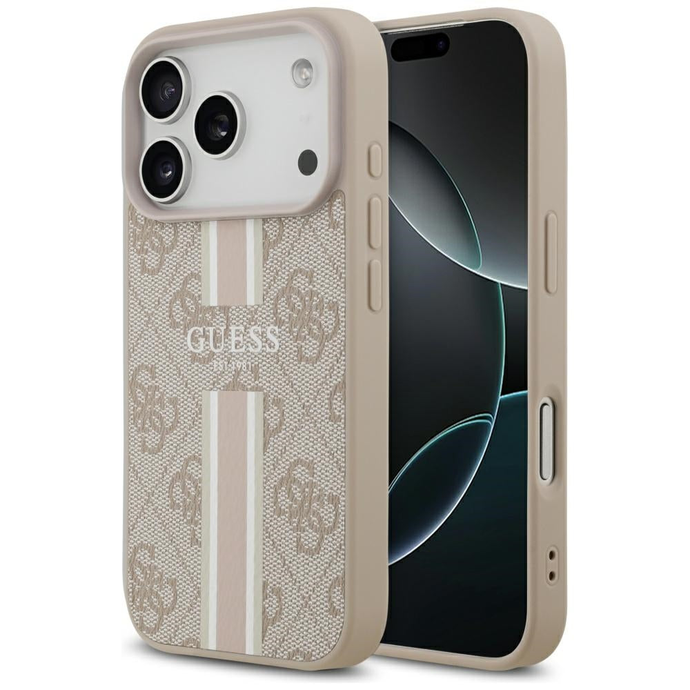 Калъф MagSafe за Apple iPhone 17 Pro Max, Guess, 4G Printed Stripes, Розов