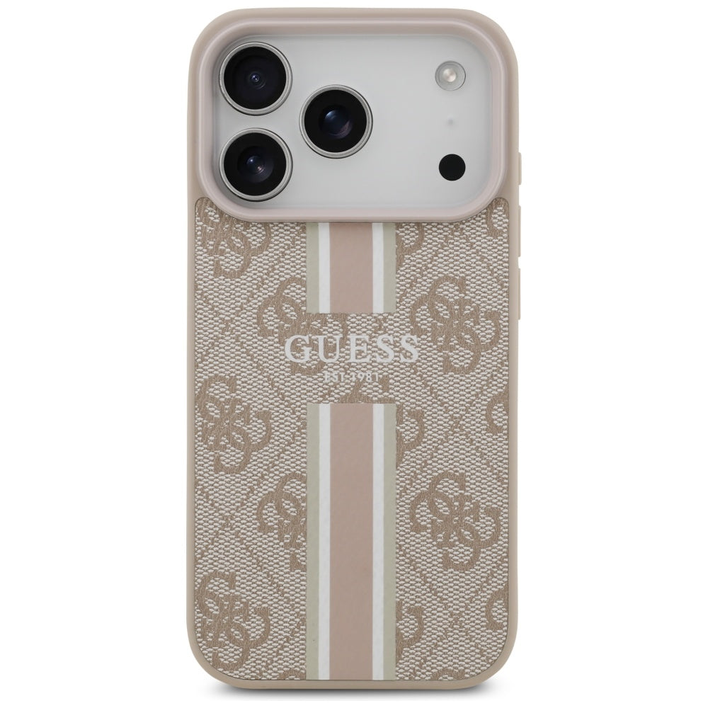 Калъф MagSafe за Apple iPhone 17 Pro Max, Guess, 4G Printed Stripes, Розов