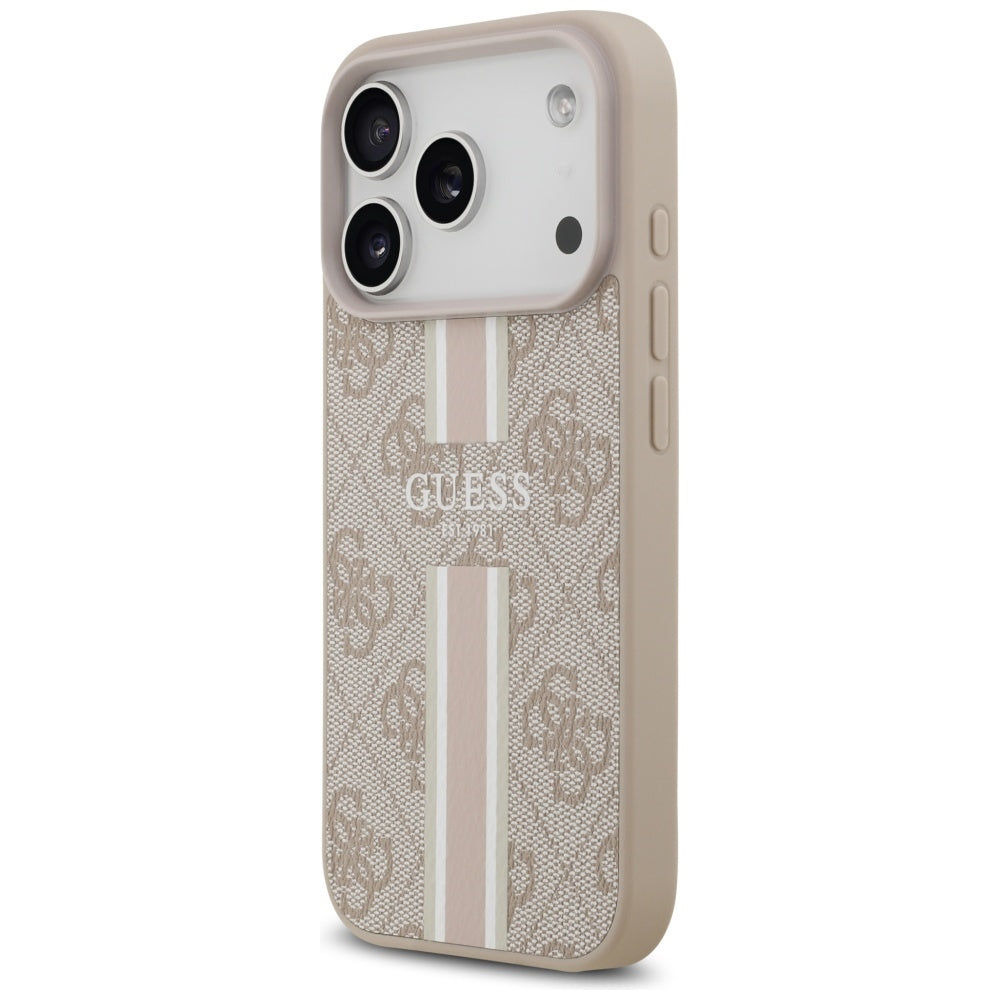 Калъф MagSafe за Apple iPhone 17 Pro Max, Guess, 4G Printed Stripes, Розов