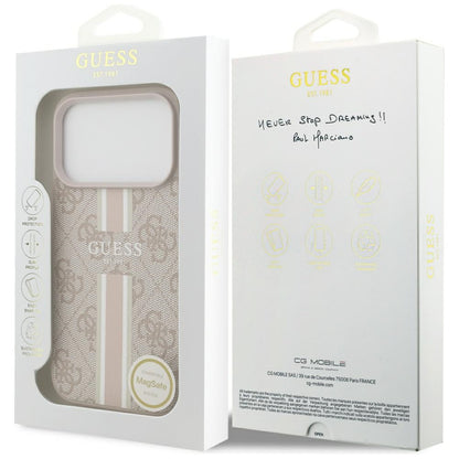 Калъф MagSafe за Apple iPhone 17 Pro Max, Guess, 4G Printed Stripes, Розов