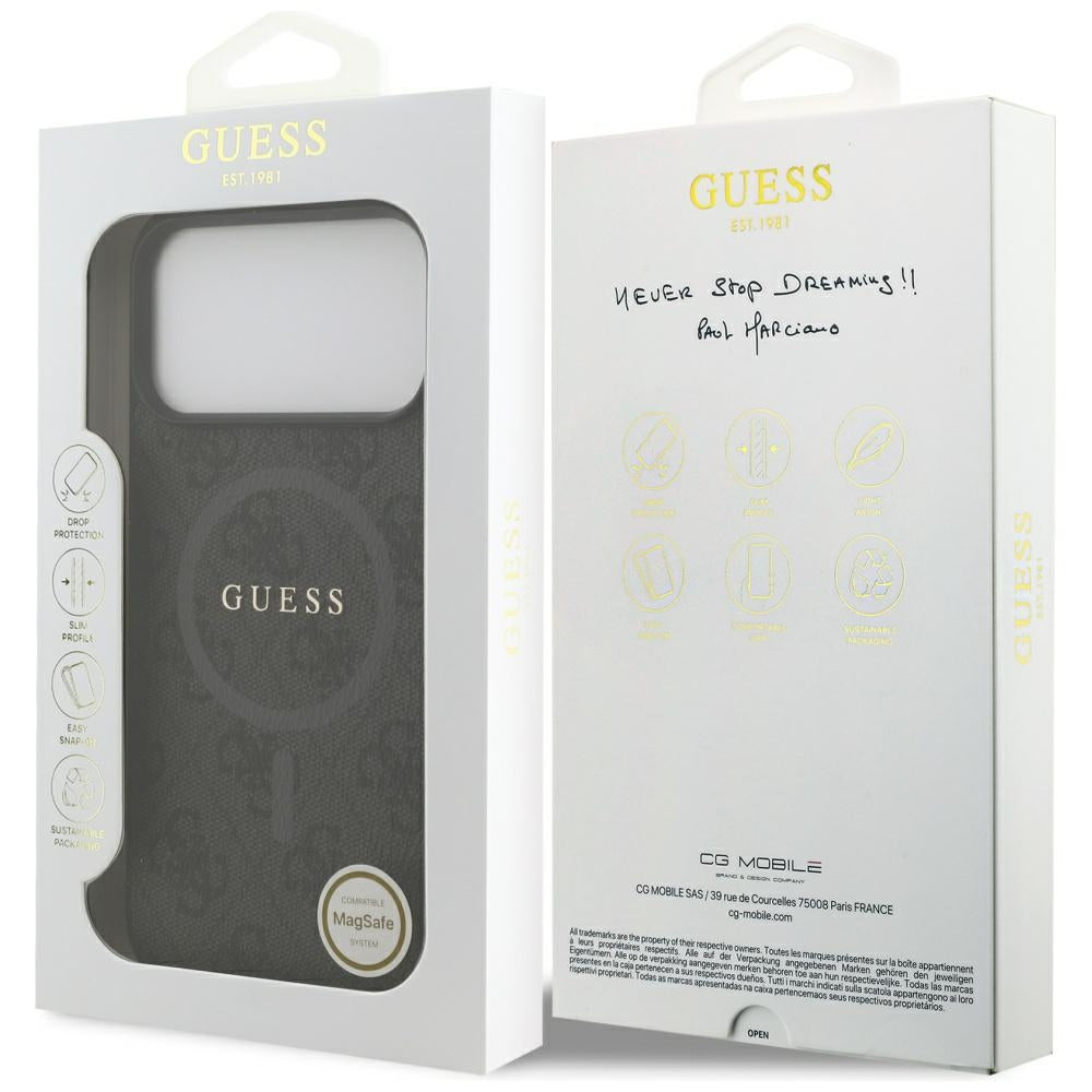 Калъф MagSafe за Apple iPhone 17 Pro Max, Guess, 4G Ring Classic Logo, Черен