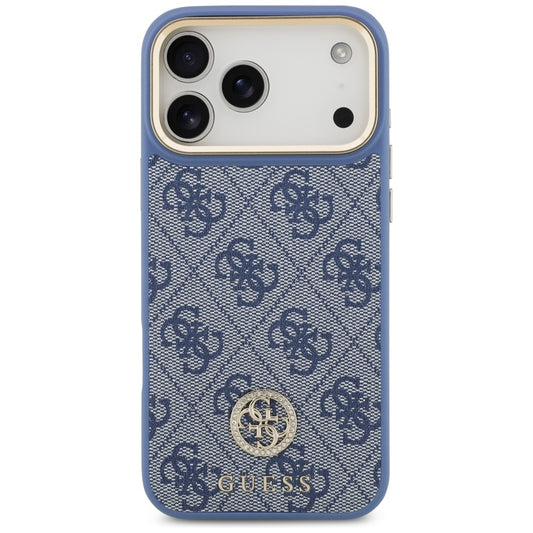 Калъф MagSafe за Apple iPhone 17 Pro Max, Guess, 4G Strass Logo with Big Strap, Син