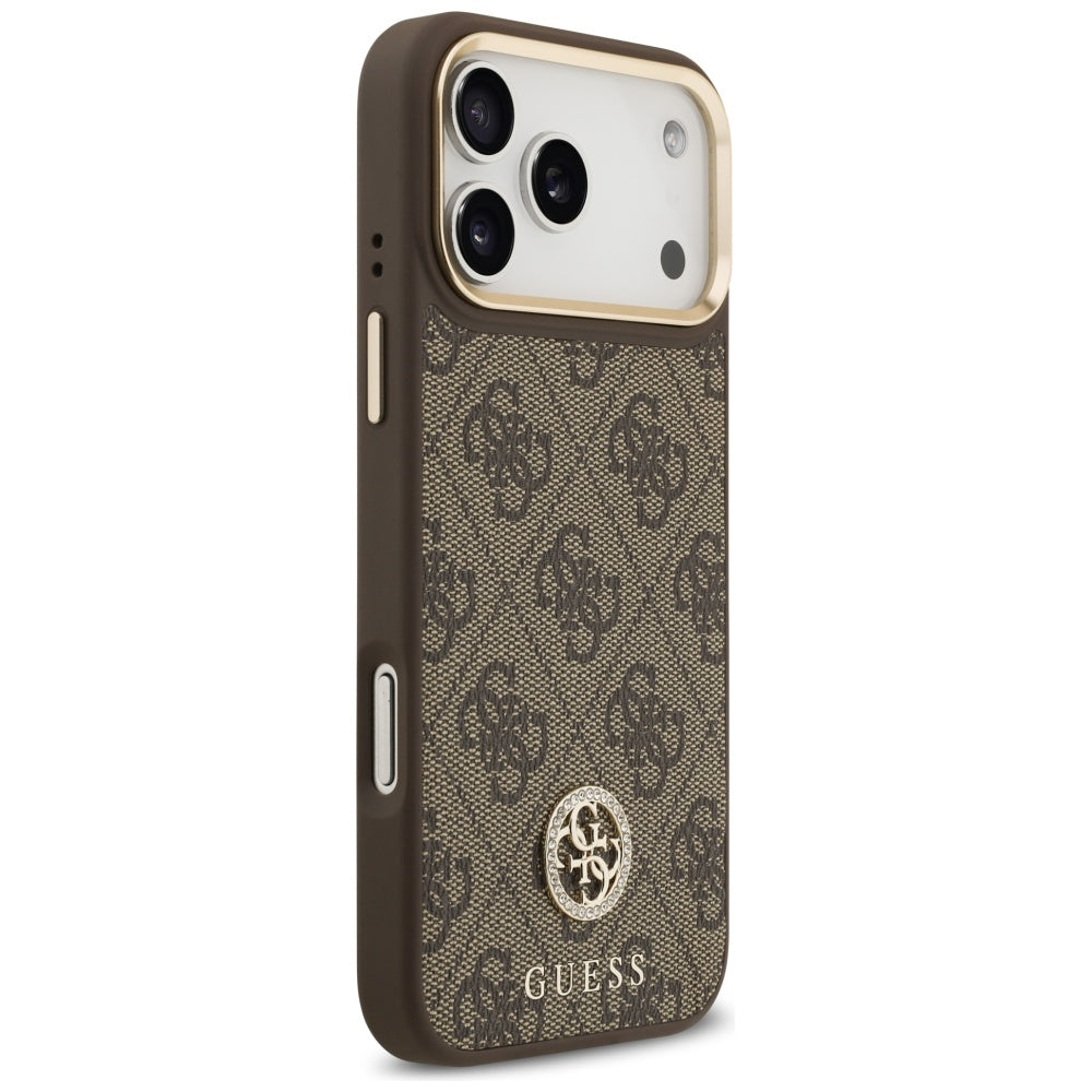 Калъф MagSafe за Apple iPhone 17 Pro Max, Guess, 4G Strass Logo with Big Strap, Кафяв