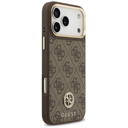 Калъф MagSafe за Apple iPhone 17 Pro Max, Guess, 4G Strass Logo with Big Strap, Кафяв
