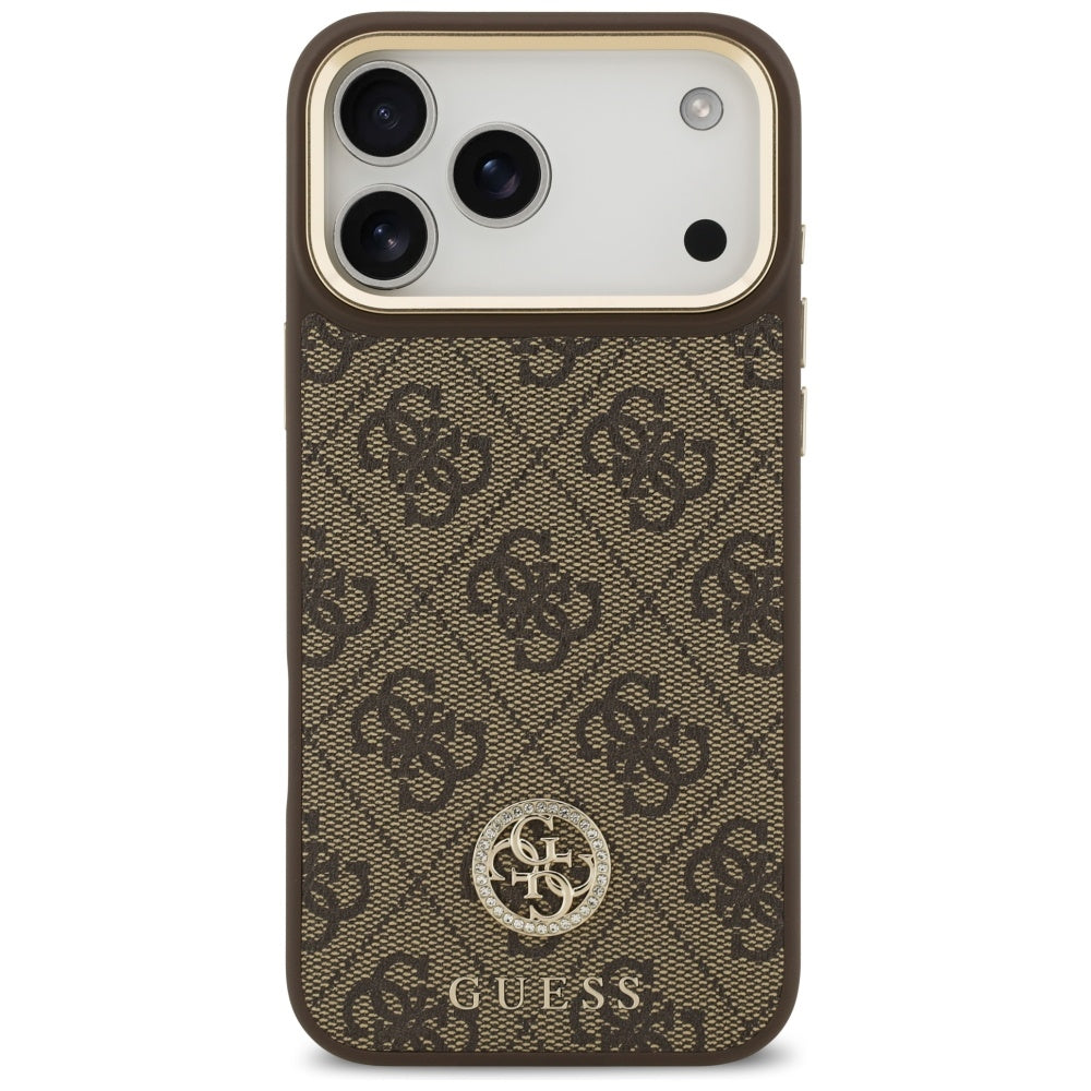Калъф MagSafe за Apple iPhone 17 Pro Max, Guess, 4G Strass Logo with Big Strap, Кафяв