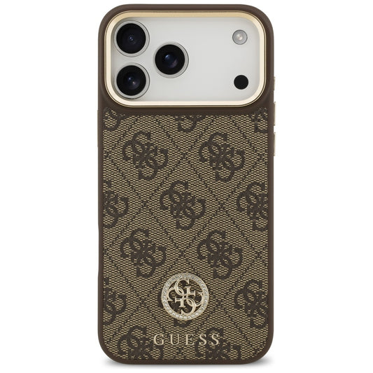 Калъф MagSafe за Apple iPhone 17 Pro Max, Guess, 4G Strass Logo with Big Strap, Кафяв
