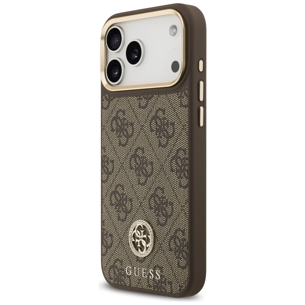 Калъф MagSafe за Apple iPhone 17 Pro Max, Guess, 4G Strass Logo with Big Strap, Кафяв