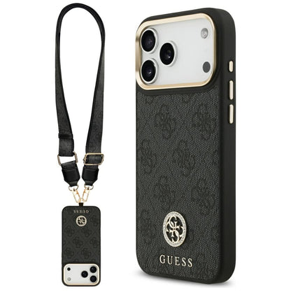 Калъф MagSafe за Apple iPhone 17 Pro Max, Guess, 4G Strass Logo with Big Strap, Черен