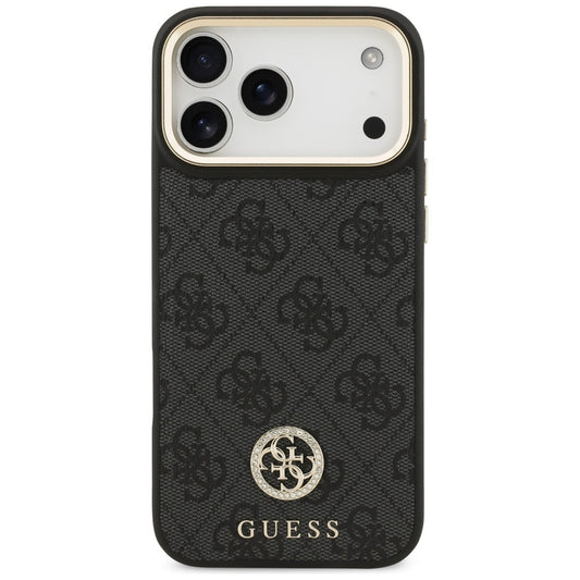Калъф MagSafe за Apple iPhone 17 Pro Max, Guess, 4G Strass Logo with Big Strap, Черен