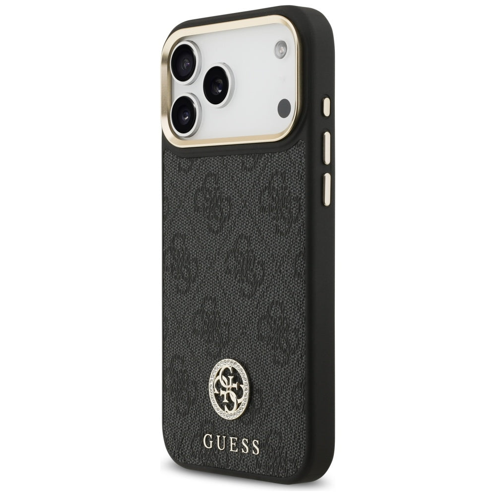Калъф MagSafe за Apple iPhone 17 Pro Max, Guess, 4G Strass Logo with Big Strap, Черен