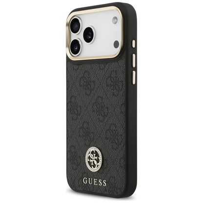Калъф MagSafe за Apple iPhone 17 Pro Max, Guess, 4G Strass Logo with Big Strap, Черен