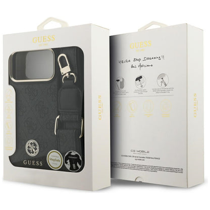 Калъф MagSafe за Apple iPhone 17 Pro Max, Guess, 4G Strass Logo with Big Strap, Черен