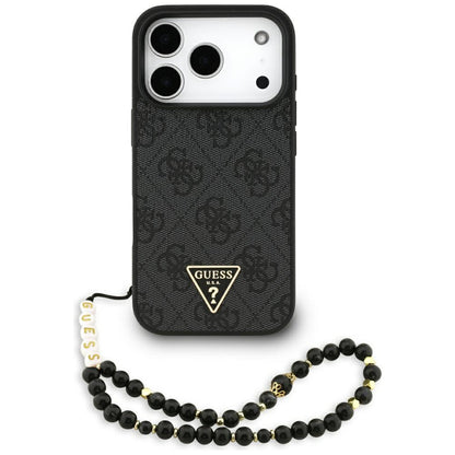 Калъф MagSafe за Apple iPhone 17 Pro Max, Guess, 4G Triangle Logo с връзка за носене, Черен